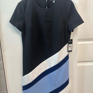 Elegant Black and Blue Colorblock Dress